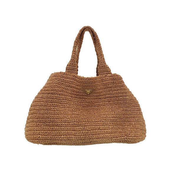 Prada Handbags - PRADA Raffia Tote Bag Brown